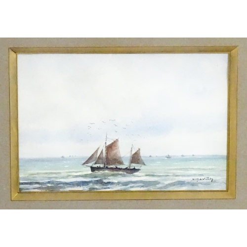 1800 - Franz de Vadder (1862-1936), Marine School, Watercolours, A pair, Three watercolours mounted togethe... 