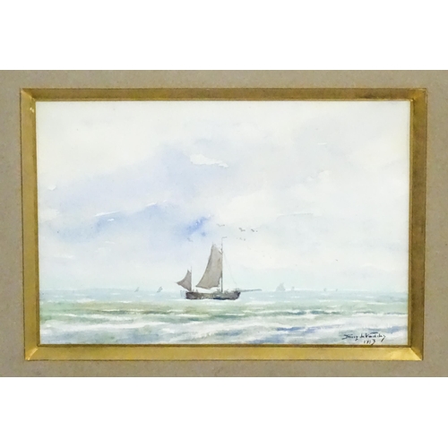 1800 - Franz de Vadder (1862-1936), Marine School, Watercolours, A pair, Three watercolours mounted togethe... 