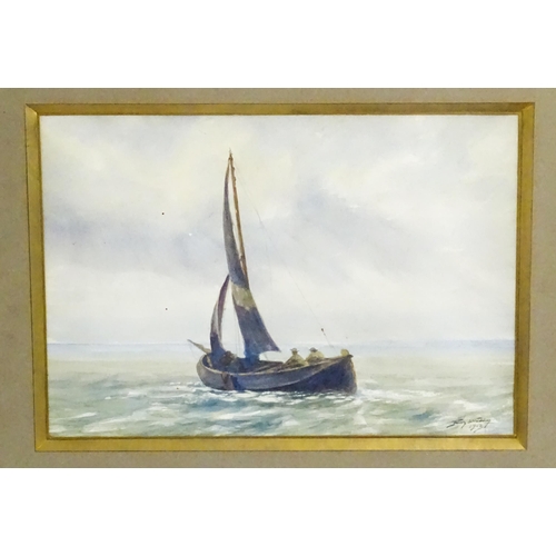 1800 - Franz de Vadder (1862-1936), Marine School, Watercolours, A pair, Three watercolours mounted togethe... 