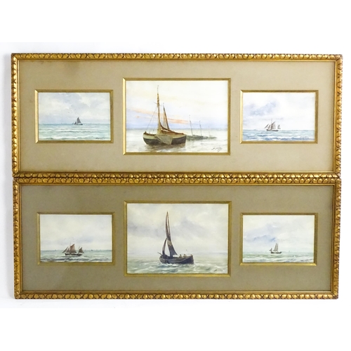 1800 - Franz de Vadder (1862-1936), Marine School, Watercolours, A pair, Three watercolours mounted togethe... 