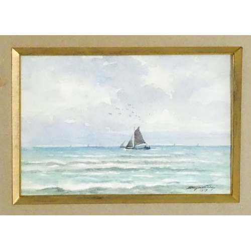 1800 - Franz de Vadder (1862-1936), Marine School, Watercolours, A pair, Three watercolours mounted togethe... 