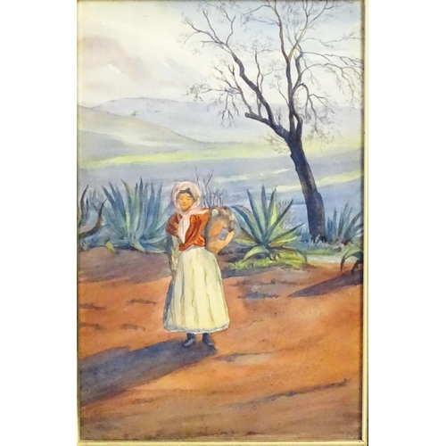 1808 - Isabel Violet Banks, Early 20th century, Watercolour, A girl carrying water in a Spanish landscape a... 