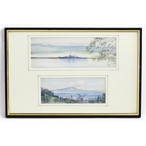 1810 - Isabel Violet Banks, Early 20th century, Watercolours, Two scenes mounted together comprising HMS Ho... 