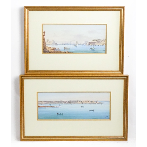 1812 - Joseph Bonello, Late 19th / early 20th century, Maltese School, Watercolours, A pair of views of Mal... 