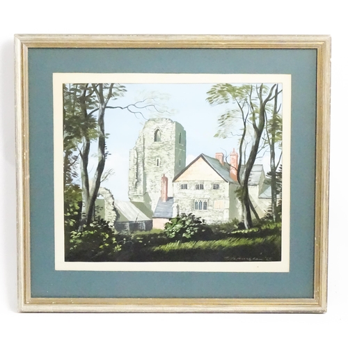 1813 - Michael Felmingham (b. 1935), Gouache, A village landscape with church ruins. Signed and dated (19)6... 