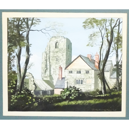 1813 - Michael Felmingham (b. 1935), Gouache, A village landscape with church ruins. Signed and dated (19)6... 