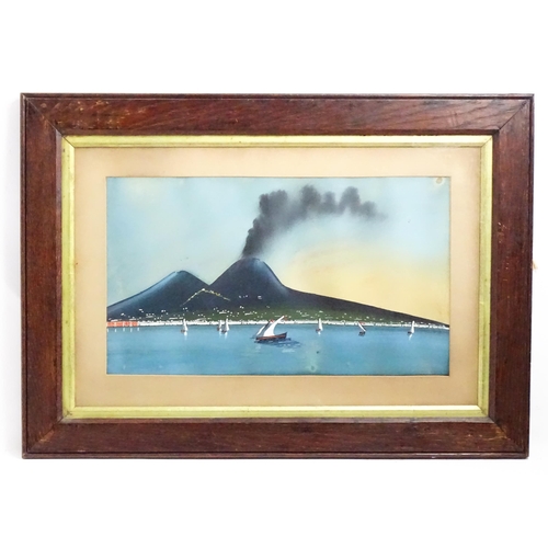 1817 - 19th / 20th century, Neapolitan School, Gouache, View of Mount Vesuvius and the Bay of Naples. Appro... 