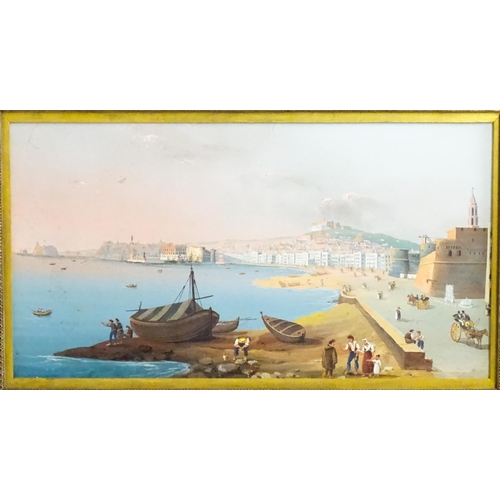 1818 - 19th century, Italian / Neapolitan School, Gouache, A view of Ettore Ferrante, Bay of Naples, with f... 