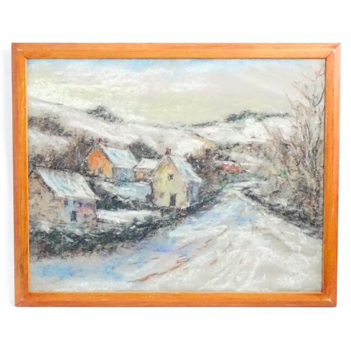 1848 - John Edwards, Pastel on paper, A winter scene with snow covered cottages on a country lane, possibly... 