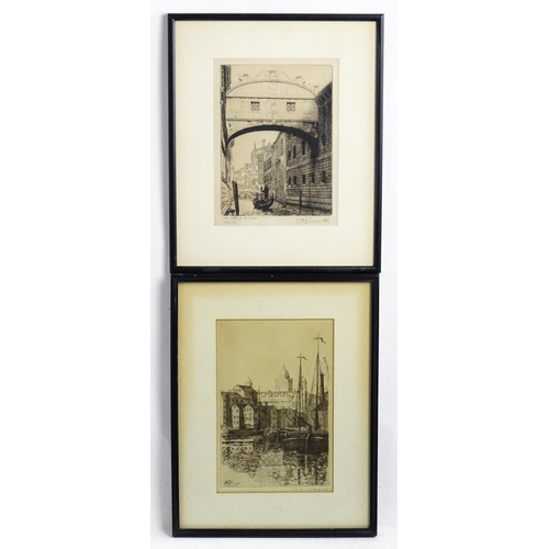 1855 - W. R. Wakefield, Etching, Canning Dock, Liverpool. Facsimile monogram and date 1919 lower left and s... 