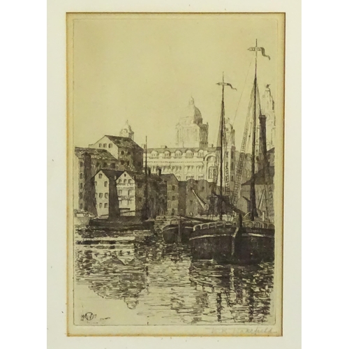 1855 - W. R. Wakefield, Etching, Canning Dock, Liverpool. Facsimile monogram and date 1919 lower left and s... 