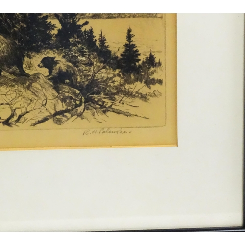 1857 - Reinhold H. Palenske, (1884-1954), Etching, A mountain scene with bears. Signed with dedication in p... 