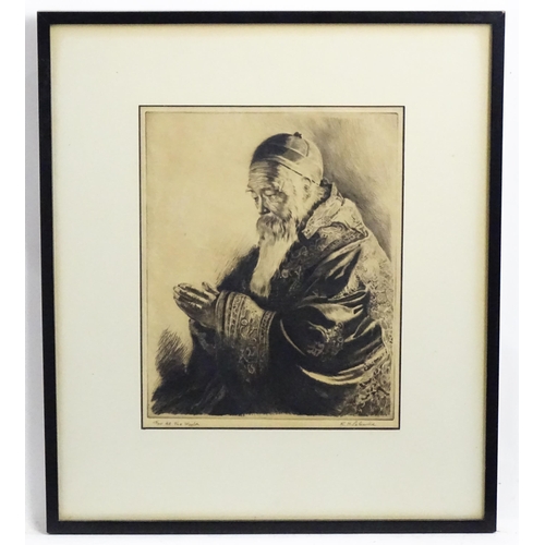 1858 - Reinhold H. Palenske, (1884-1954), Etching, For all the World, An Oriental gentleman in prayer. Sign... 