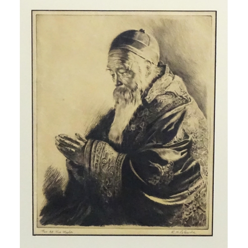 1858 - Reinhold H. Palenske, (1884-1954), Etching, For all the World, An Oriental gentleman in prayer. Sign... 