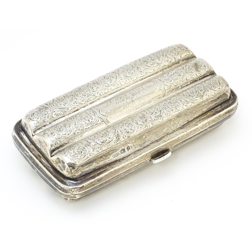 466 - A Victorian silver cigar case with engraved acanthus scroll decoration hallmarked Birmingham 1890, m... 