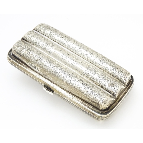 466 - A Victorian silver cigar case with engraved acanthus scroll decoration hallmarked Birmingham 1890, m... 