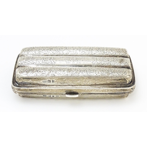 466 - A Victorian silver cigar case with engraved acanthus scroll decoration hallmarked Birmingham 1890, m... 