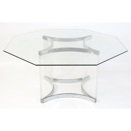 1457 - Mid Century Modern: An Alessandro Albrizzi designed dining table with an octagonal glass top. 60