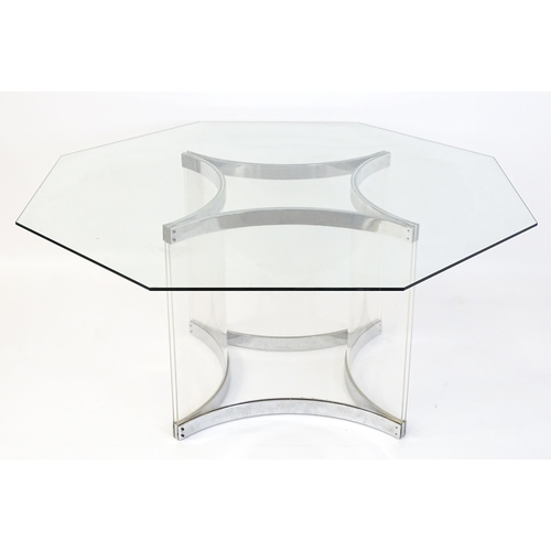 1457 - Mid Century Modern: An Alessandro Albrizzi designed dining table with an octagonal glass top. 60