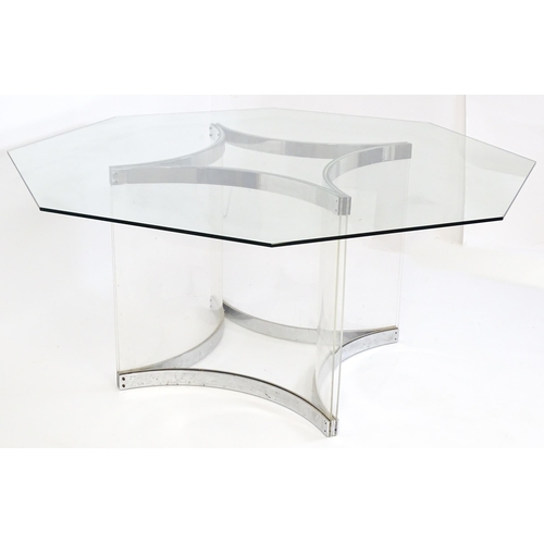 1457 - Mid Century Modern: An Alessandro Albrizzi designed dining table with an octagonal glass top. 60