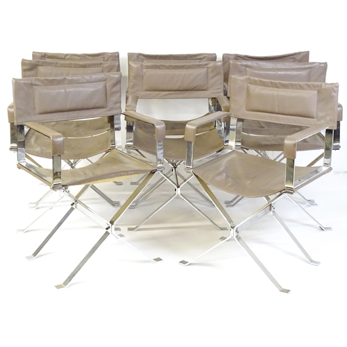 1458 - Mid Century Modern : A set of 8 Alessandro Albrizzi designed chairs each having a chromed frame , wi... 