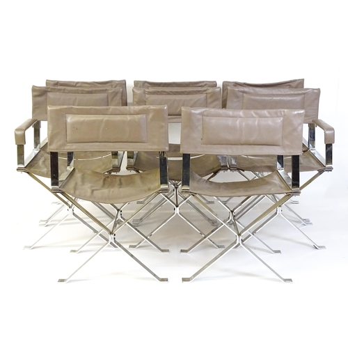 1458 - Mid Century Modern : A set of 8 Alessandro Albrizzi designed chairs each having a chromed frame , wi... 