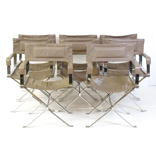 1458 - Mid Century Modern : A set of 8 Alessandro Albrizzi designed chairs each having a chromed frame , wi... 