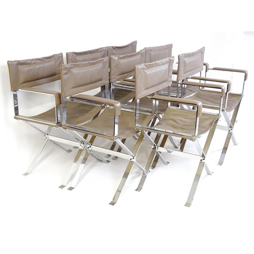 1458 - Mid Century Modern : A set of 8 Alessandro Albrizzi designed chairs each having a chromed frame , wi... 