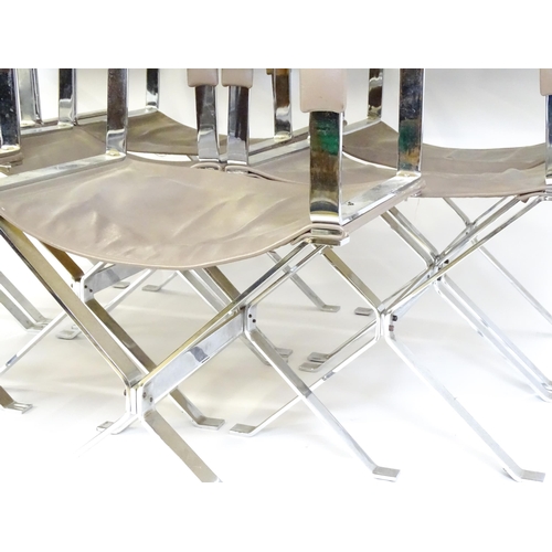 1458 - Mid Century Modern : A set of 8 Alessandro Albrizzi designed chairs each having a chromed frame , wi... 