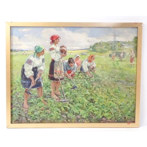 1685 - Anatoly Shkurko (1924-2019), USSR / Russian School, Oil on canvas, Women harvesting the fields. Sign... 