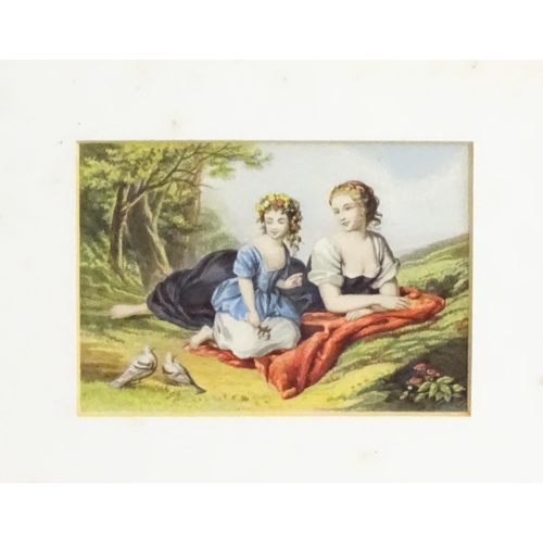 1880 - 19th century, Baxter colour print, A mother and daughter with two turtle doves. Bears Christie's New... 