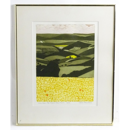 1884 - John Brunsdon (1933-2014), Limited edition lithograph, View from the Black Mountains. Signed, titled... 