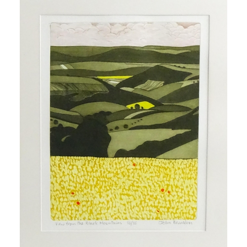 1884 - John Brunsdon (1933-2014), Limited edition lithograph, View from the Black Mountains. Signed, titled... 