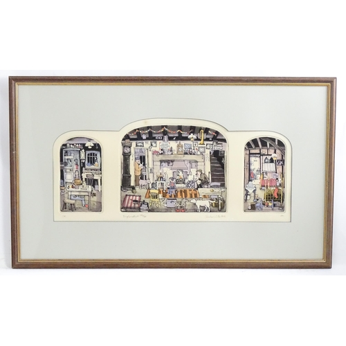 1889 - Graham Clarke (b. 1941), Limited edition colour etching and aquatint triptych, Inglenookers, from th... 