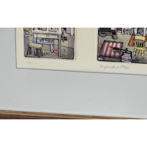 1889 - Graham Clarke (b. 1941), Limited edition colour etching and aquatint triptych, Inglenookers, from th... 