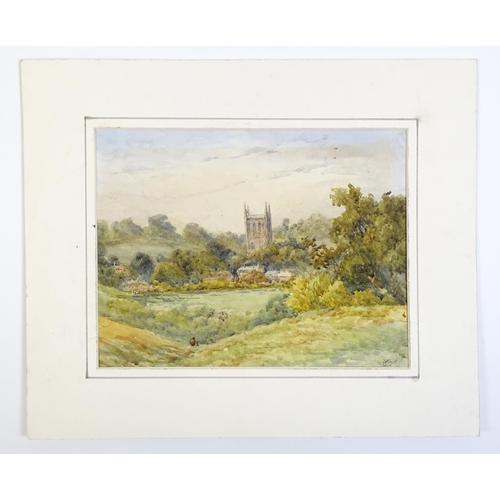 1897 - Early 20th century, Watercolour, A village scene church tower. Indistinctly signed and dated 1921 lo... 