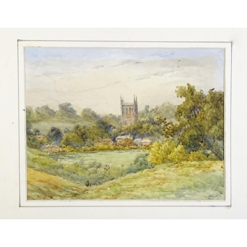 1897 - Early 20th century, Watercolour, A village scene church tower. Indistinctly signed and dated 1921 lo... 