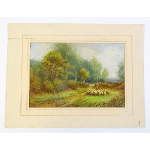 1899 - Frank B Jowett (1879-1943), Watercolour, A shepherd driving sheep in a country lane. Signed lower le... 