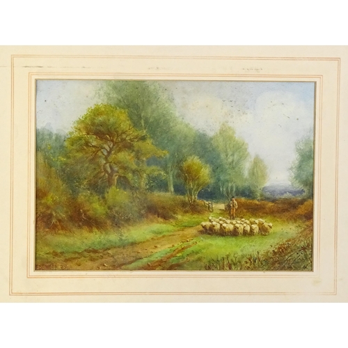 1899 - Frank B Jowett (1879-1943), Watercolour, A shepherd driving sheep in a country lane. Signed lower le... 