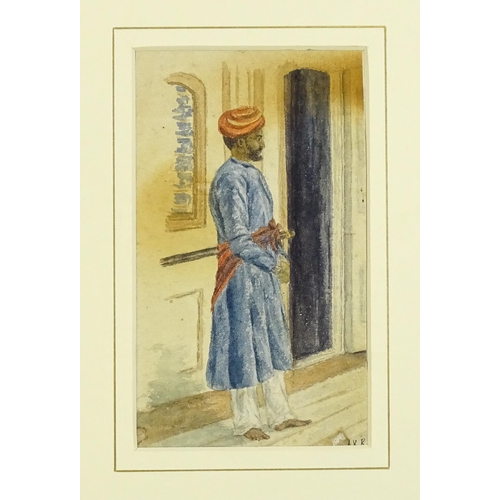 1901 - Isabel Violet Banks, 20th century, Watercolour, An Indian guard. Signed with initials lower right. A... 