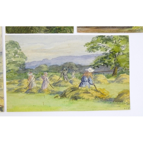 1902 - Isabel Violet Banks, 20th century, Watercolour, Five assorted scenes to include haymaking, a woodlan... 