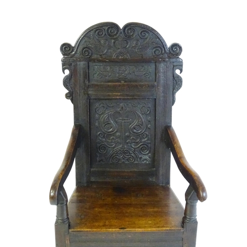 1433 - A 17thC oak Wainscot chair, See 'Oak Furniture, The British Tradition, by Victor Chinnery, revised e... 