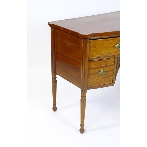 1442 - An early 19thC mahogany sideboard, with castellated corners and a single long drawer above two short... 