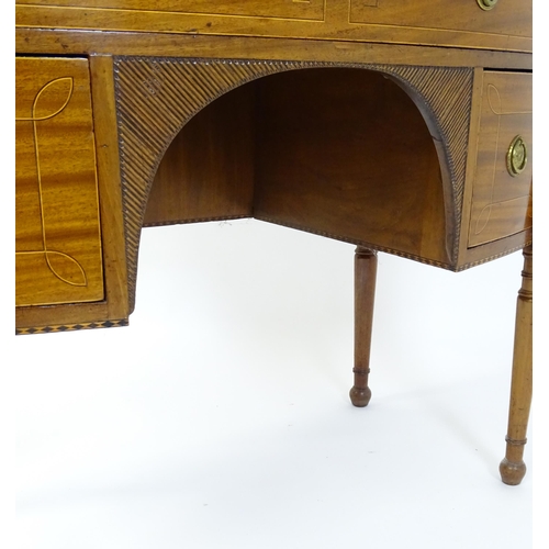 1442 - An early 19thC mahogany sideboard, with castellated corners and a single long drawer above two short... 