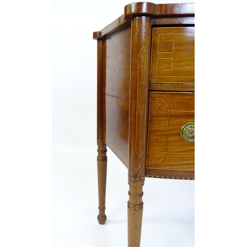 1442 - An early 19thC mahogany sideboard, with castellated corners and a single long drawer above two short... 