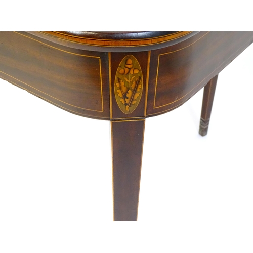 1444 - A late Georgian mahogany card table / tea table, with decorative stringing to the top and satinwood ... 