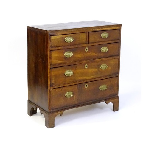 1461 - Early 19thC mahogany chest of drawers with two short over three long drawers with brass backplates a... 