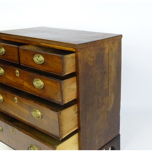 1461 - Early 19thC mahogany chest of drawers with two short over three long drawers with brass backplates a... 