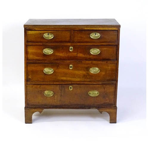 1461 - Early 19thC mahogany chest of drawers with two short over three long drawers with brass backplates a... 