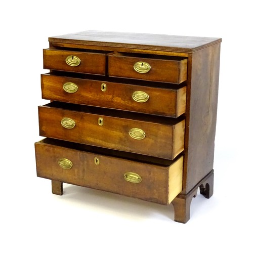 1461 - Early 19thC mahogany chest of drawers with two short over three long drawers with brass backplates a... 